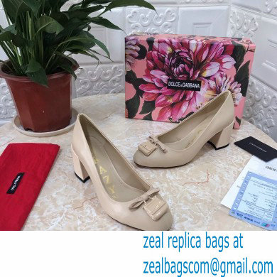 Dolce  &  Gabbana Block Heel 6.5cm Leather Sicily Pumps Beige 2021